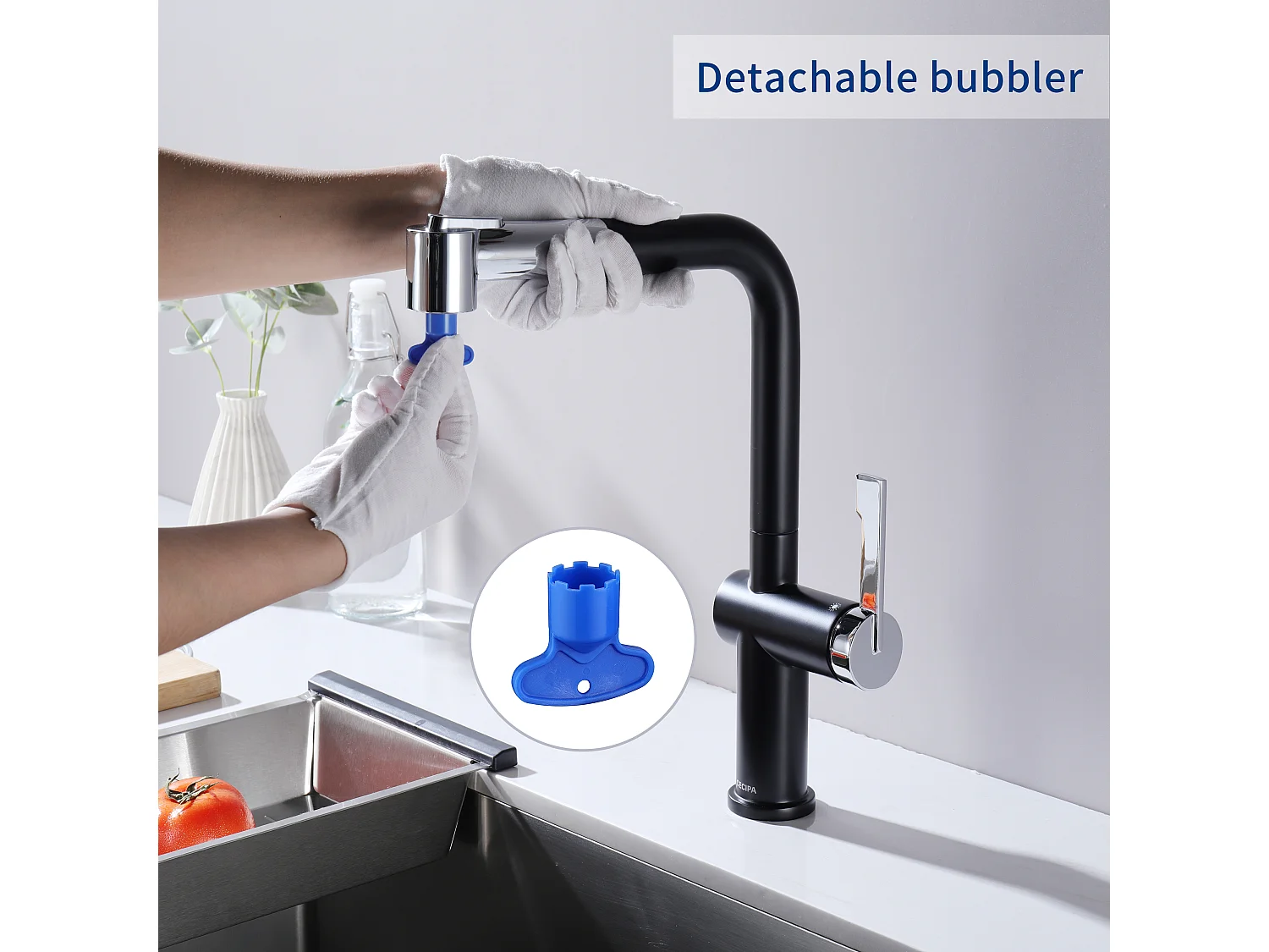 Cecipa max Robinet de Cuisine Noir + Galvanique avec 40 CM Douchette Extractible Mitigeur Cuisine à 2 Jets Eau Froide et Chaude,EU Modèle