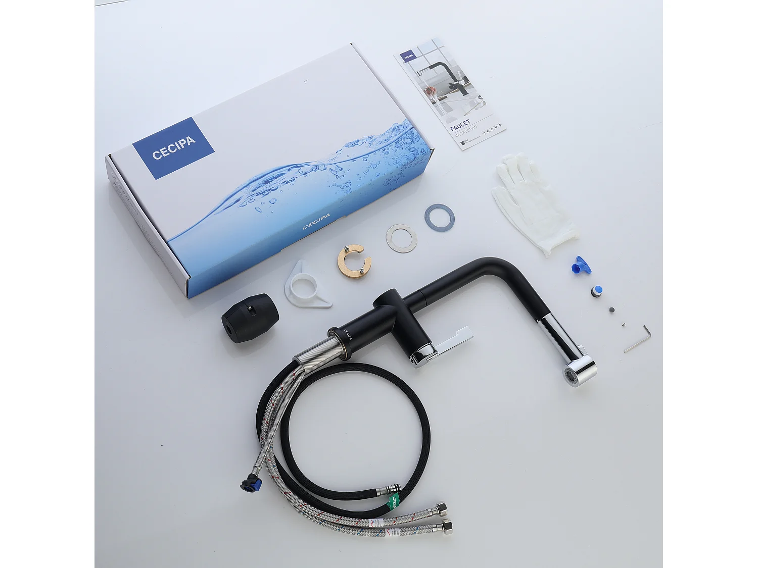 Cecipa max Robinet de Cuisine Noir + Galvanique avec 40 CM Douchette Extractible Mitigeur Cuisine à 2 Jets Eau Froide et Chaude,EU Modèle