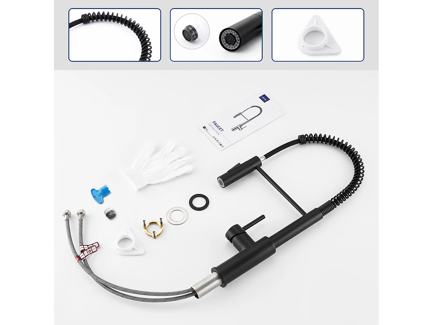 Cecipa max Mitigeur Cuisine à Ressort avec 2 Modes de Sortie D'eau Mitigeur Evier avec Douchette Extractible Robinet Pivotant à 360° Noir EU Modèle