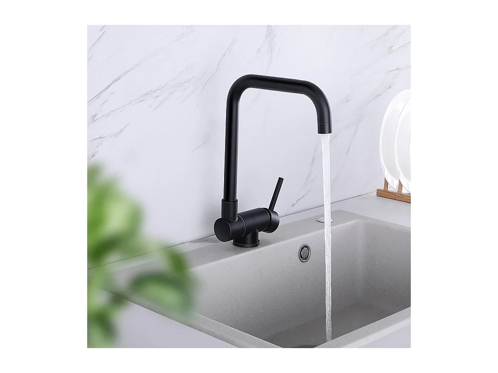 Robinet Cuisine Rabattable Rotatif 360°Mitigeur Cuisine Eau Chaude Froide Robinetterie avec barboteur démotable Pour Évier contre Fenêtre,Noir