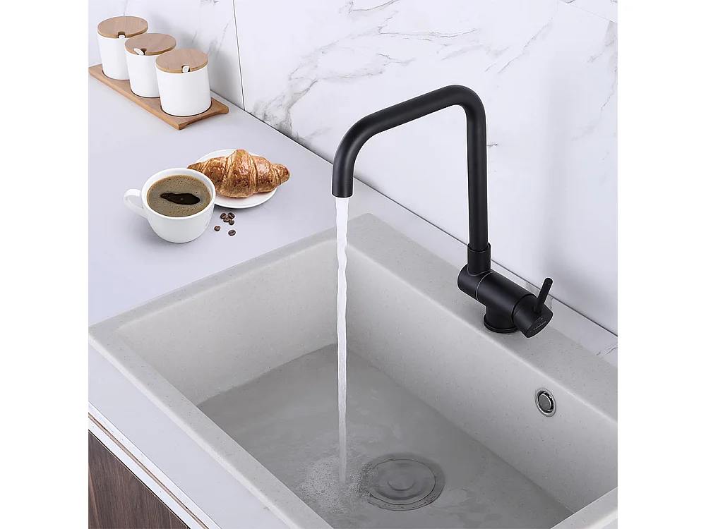 Robinet Cuisine Rabattable Rotatif 360°Mitigeur Cuisine Eau Chaude Froide Robinetterie avec barboteur démotable Pour Évier contre Fenêtre,Noir