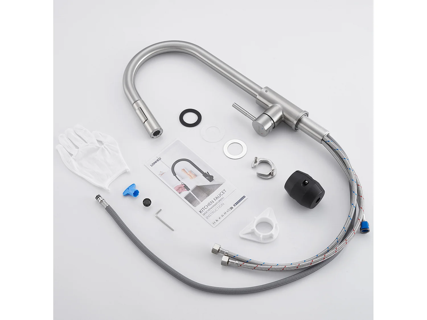 Mitigeur de Cuisine avec Douchette Extensible Rotatif à 360° 2 Modes de Pulvérisation Chaude/Froide Robinetterie Évier Acier Inoxydable-Brossé
