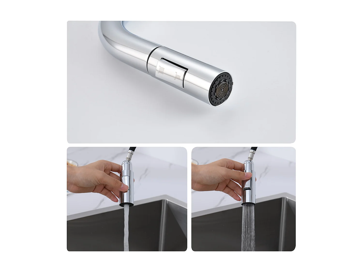 2PCS AURALUM MAX Robinet Cuisine Douchette,Mitigeur Cuisine avec Douchette Extractible,Mitigeur Evier Rotatif 360°,2 Modes Pulvérisation,Froid/Chaud