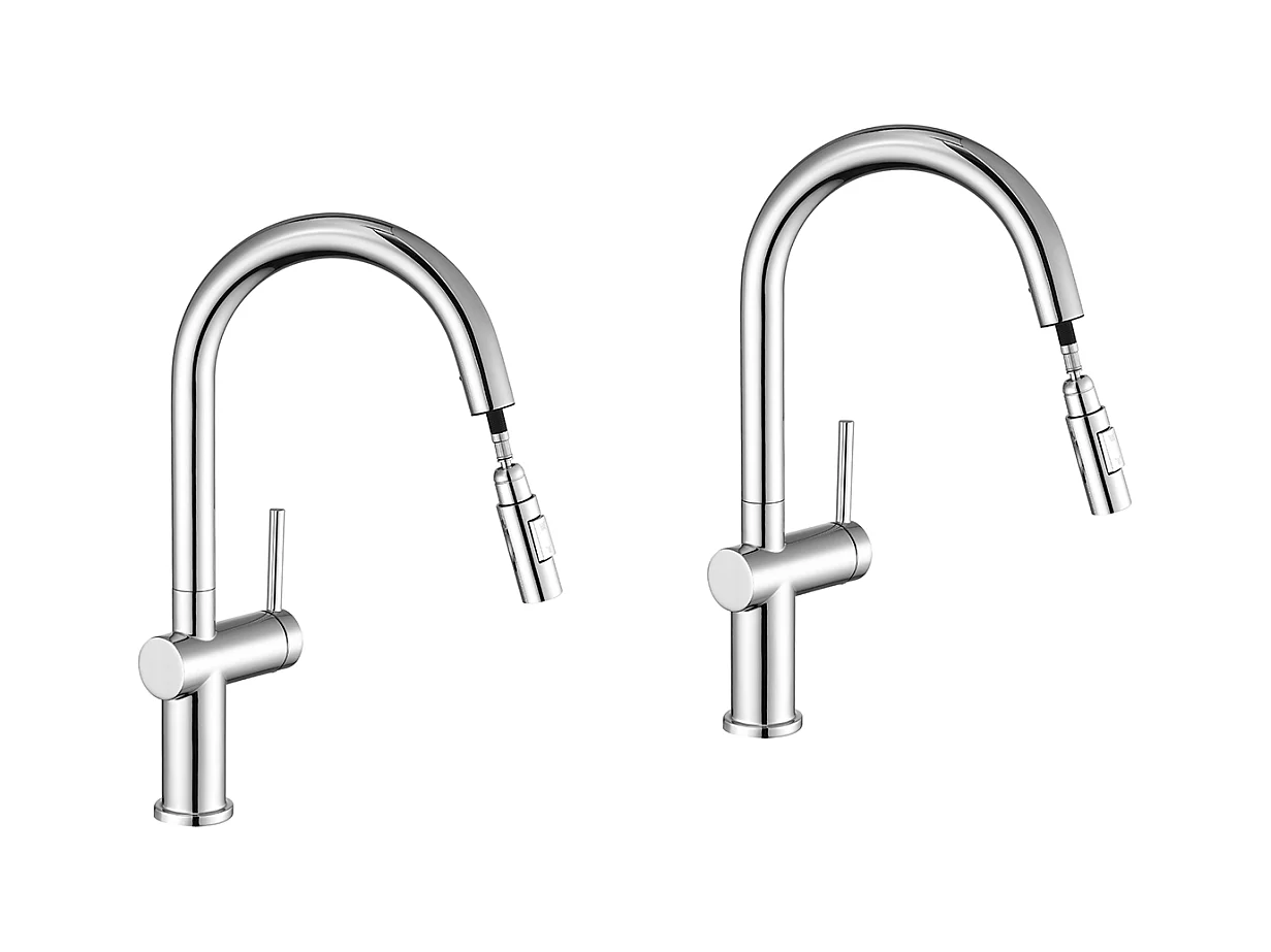 2 STKS AURALUM MAX Keukenkraan Handdouche, Keukenmengkraan met Uittrekbare Handdouche, 360° Draaibare Wastafelmengkraan, 2 Spuitmodi, Koud/Warm