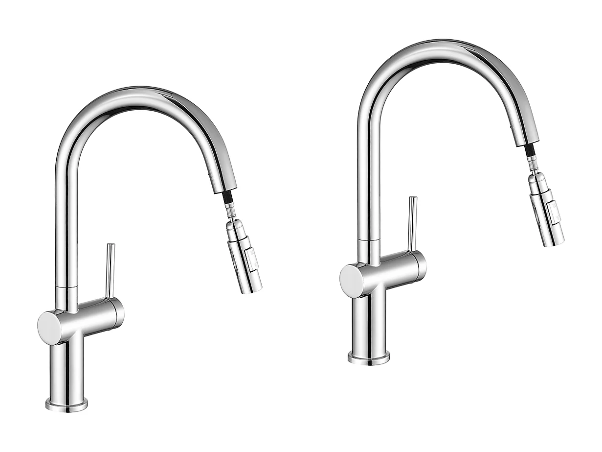 2PCS Miscelatore cucina Doccia estraibile,AURALUM MAX,con 2 funzioni Rubinetto cucina rotante a 360°,Acciaio inossidabile,Acqua calda/fredda,Cromato