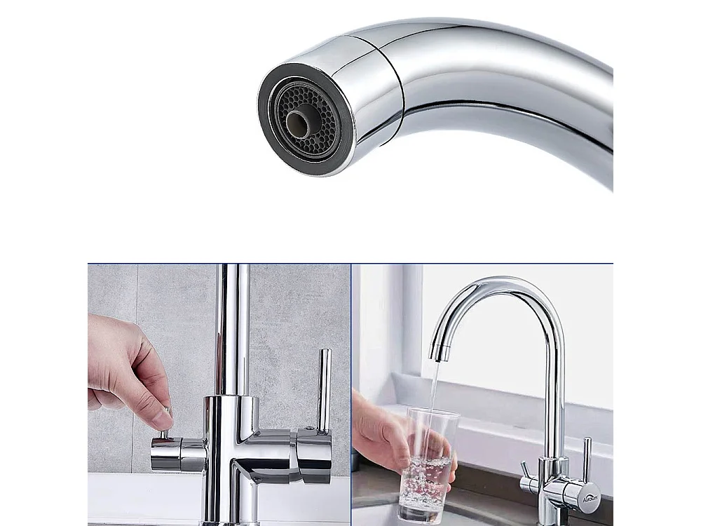 Auralum max 3-Wege Küchenarmatur, 360° schwenkbarer Küchenhahn, Trinkwasser Küchenarmatur, mit gefiltertem Wasserauslass, Edelstahl
