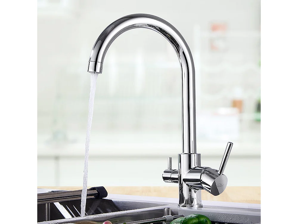 Auralum max 3-Wege Küchenarmatur, 360° schwenkbarer Küchenhahn, Trinkwasser Küchenarmatur, mit gefiltertem Wasserauslass, Edelstahl