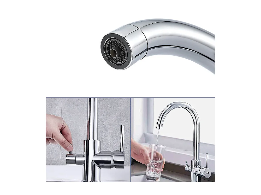Auralum max 3-weg keukenmengkraan, 360° draaibare keukenkraan, drinkwater keukenkraan, met gefilterde wateruitlaat, roestvrij staal