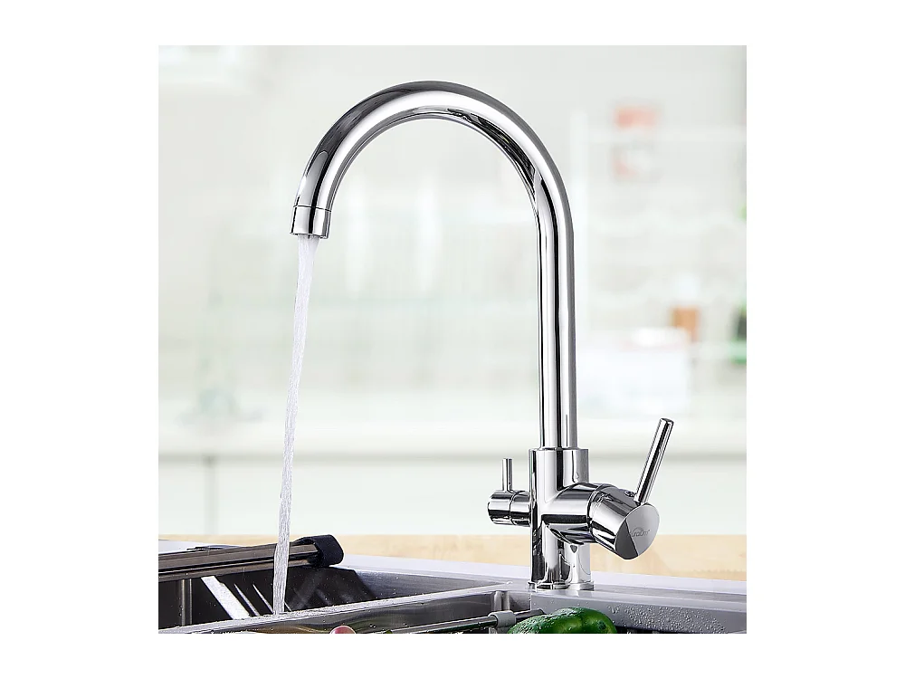 Auralum max 3-weg keukenmengkraan, 360° draaibare keukenkraan, drinkwater keukenkraan, met gefilterde wateruitlaat, roestvrij staal