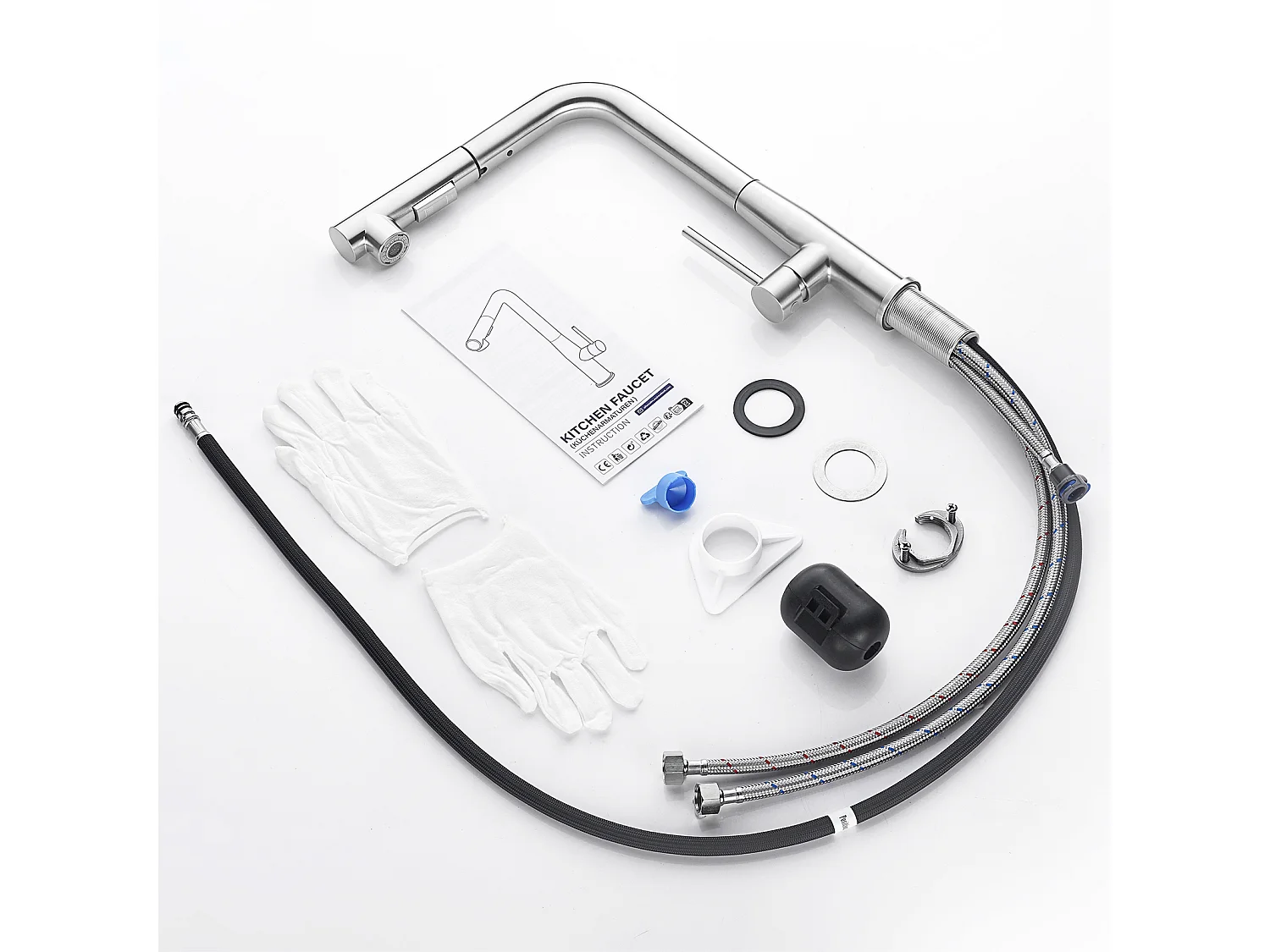 2PCS AURALUM MAX Mitigeur Cuisine,Robinet d'Évier Inox avec Douchette Extractible,2 Modes Jets Eau Froide/Chaude Rotatif à 360°,Bec en Forme L,Brossé