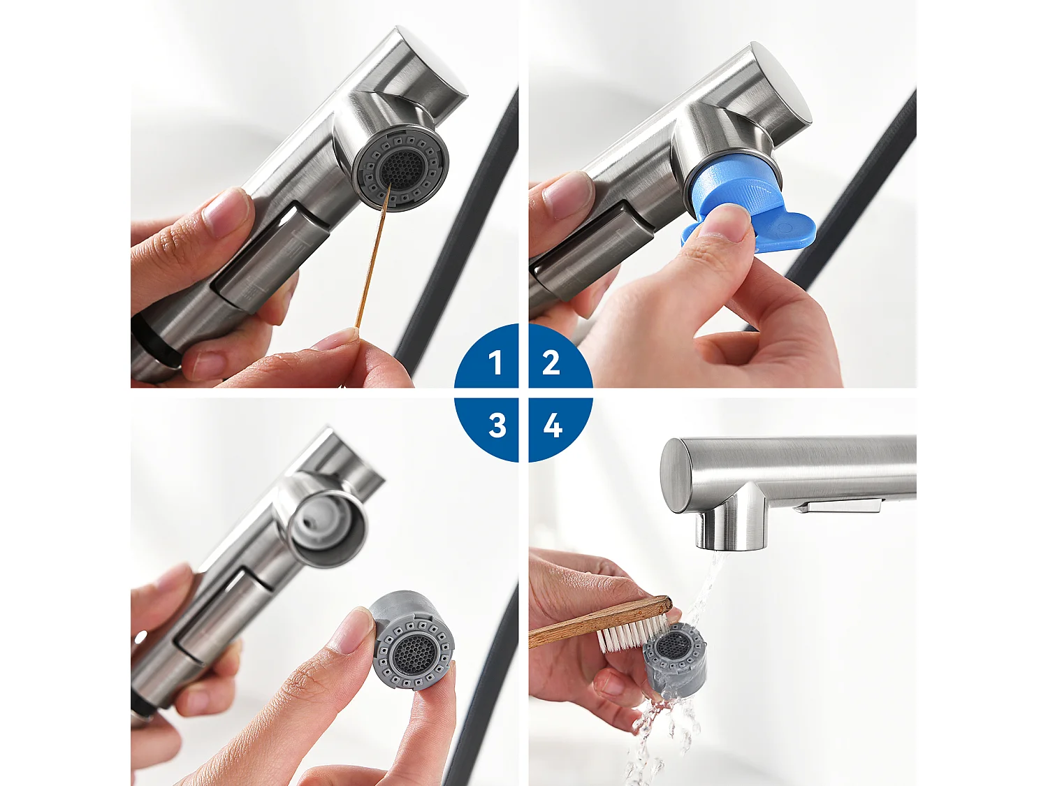 2PCS AURALUM MAX Mitigeur Cuisine,Robinet d'Évier Inox avec Douchette Extractible,2 Modes Jets Eau Froide/Chaude Rotatif à 360°,Bec en Forme L,Brossé