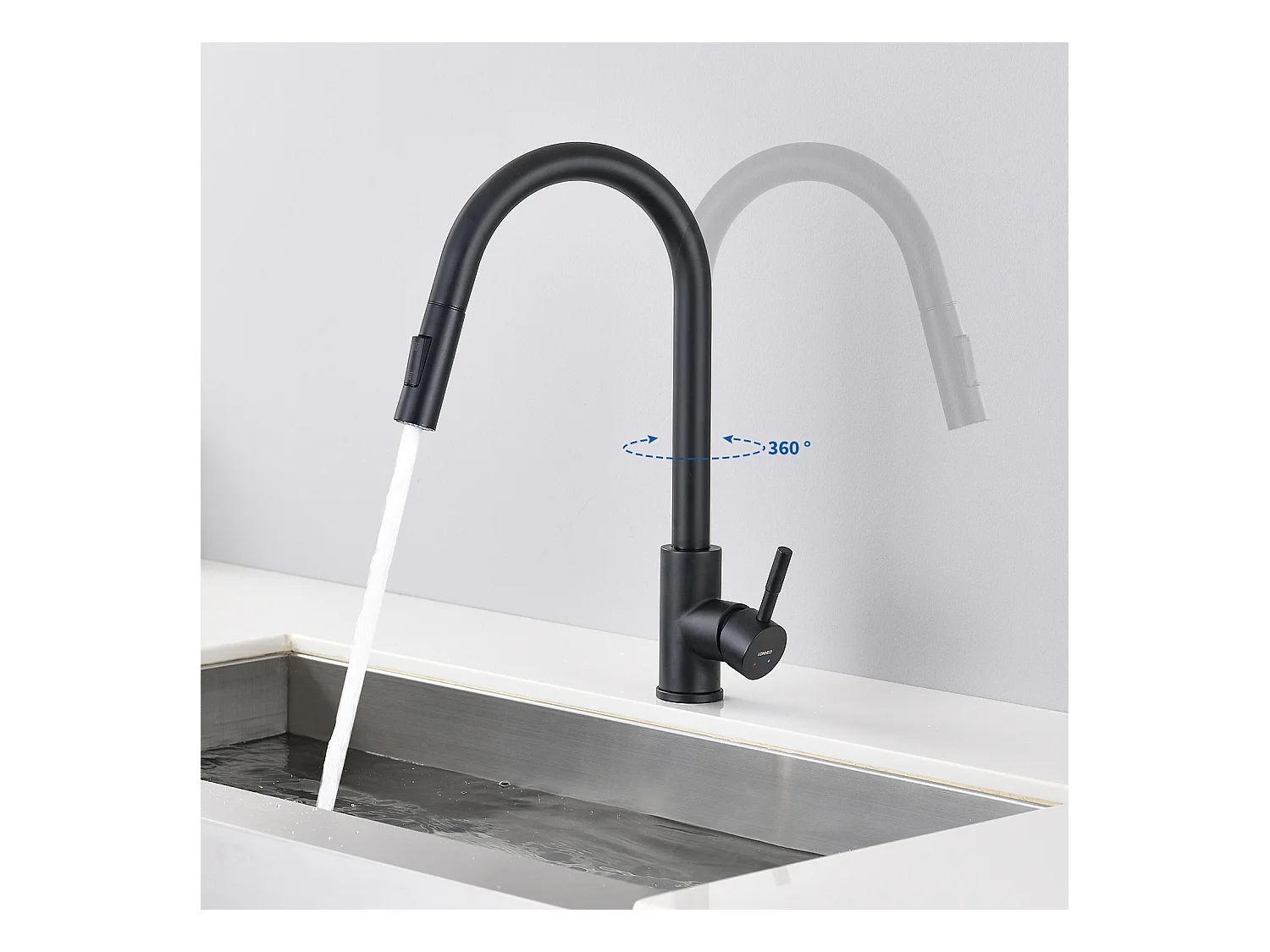 Mezclador Cocina con Ducha Extraíble Negro mate Rotativo a 360 °eN Acero Inoxidable Grifo Cocina Fregadero 2 Funciones Mezclador Cocina