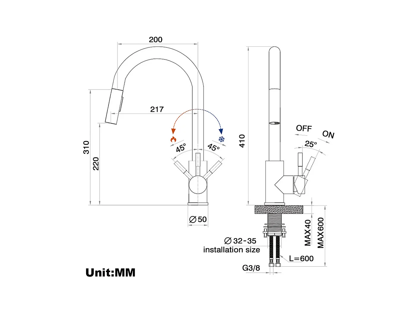 Mezclador Cocina con Ducha Extraíble Negro mate Rotativo a 360 °eN Acero Inoxidable Grifo Cocina Fregadero 2 Funciones Mezclador Cocina