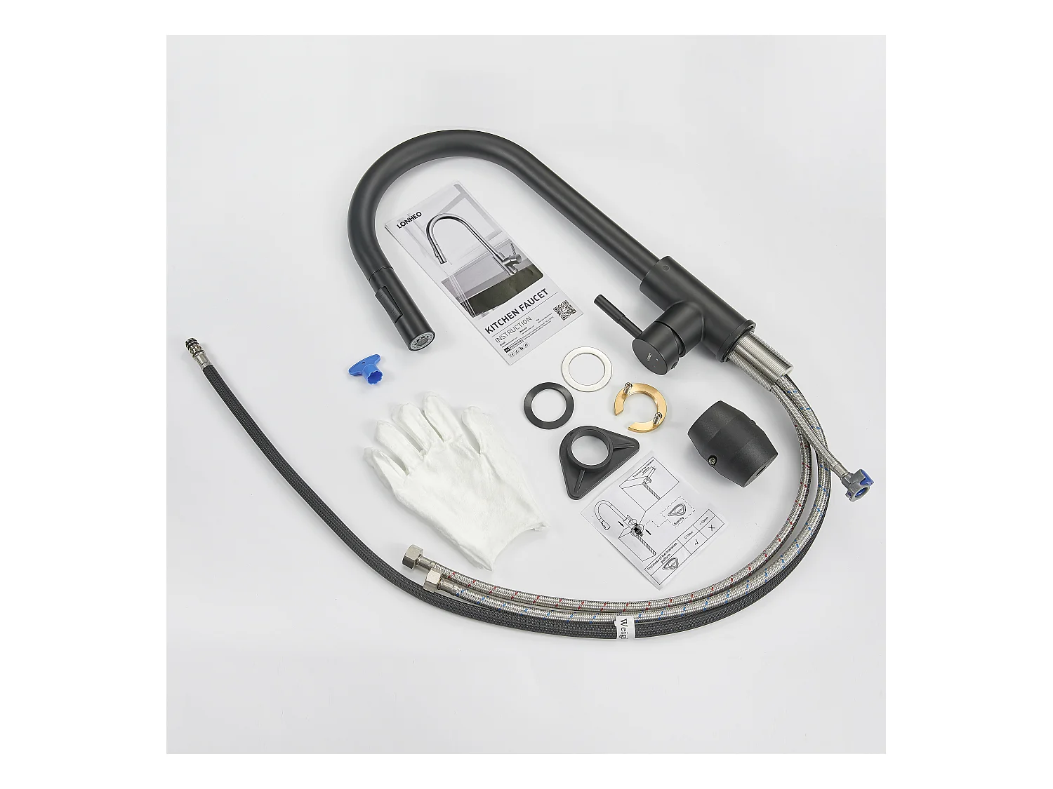 Mezclador Cocina con Ducha Extraíble Negro mate Rotativo a 360 °eN Acero Inoxidable Grifo Cocina Fregadero 2 Funciones Mezclador Cocina