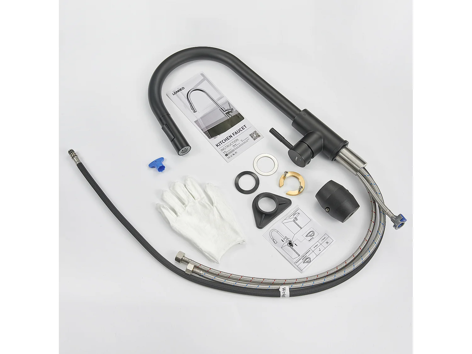 Mitigeur Cuisine avec Douchette Extractible Noir mat Rotatif à 360 °en Acier Inoxydable Robinet Cuisine d'Évier 2 Fonctions Mélangeur Cuisine