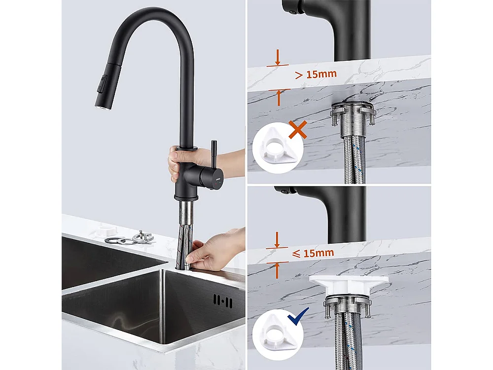 Mitigeur Cuisine avec Douchette Extractible Noir mat Rotatif à 360 °en Acier Inoxydable Robinet Cuisine d'Évier 2 Fonctions Mélangeur Cuisine