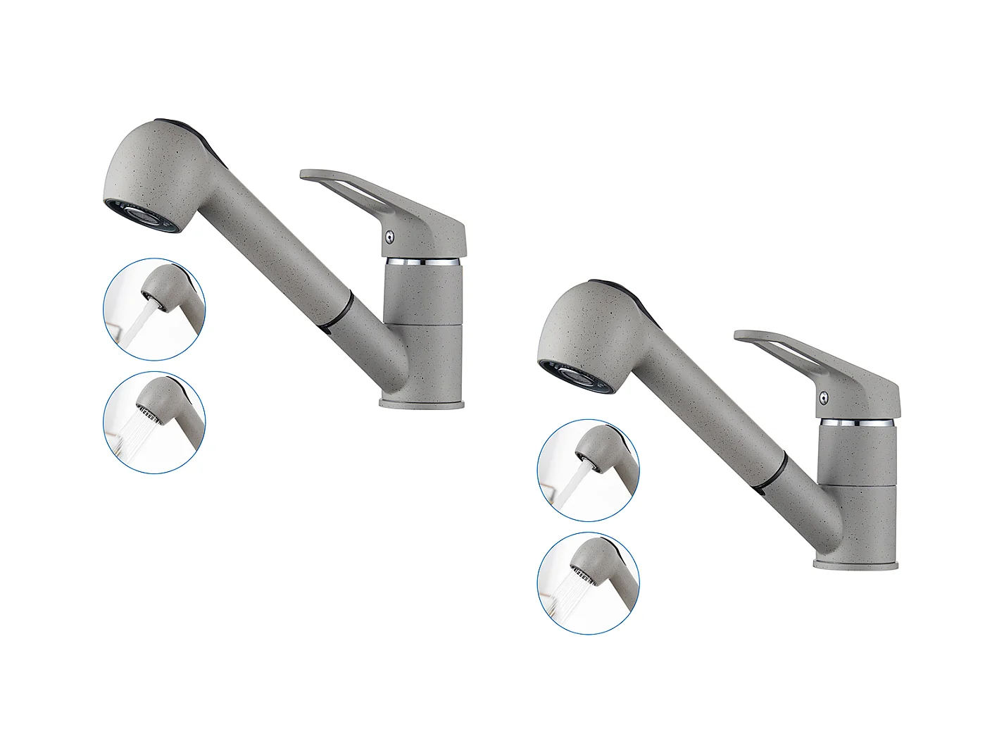 2PCS AURALUM MAX Robinet Cuisine avec Douchette Extractible 2 Jets Mitigeur Evier en Laiton Pivotant 360° Robinetterie Eau Froide/ Chaude,Gris Granit