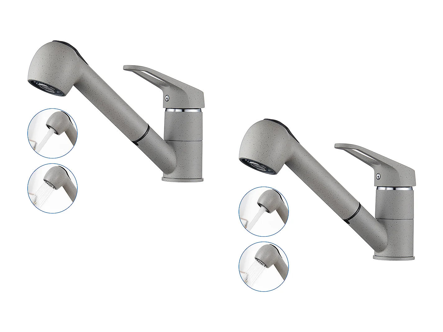 2PCS AURALUM MAX Robinet Cuisine avec Douchette Extractible 2 Jets Mitigeur Evier en Laiton Pivotant 360° Robinetterie Eau Froide/ Chaude,Gris Granit