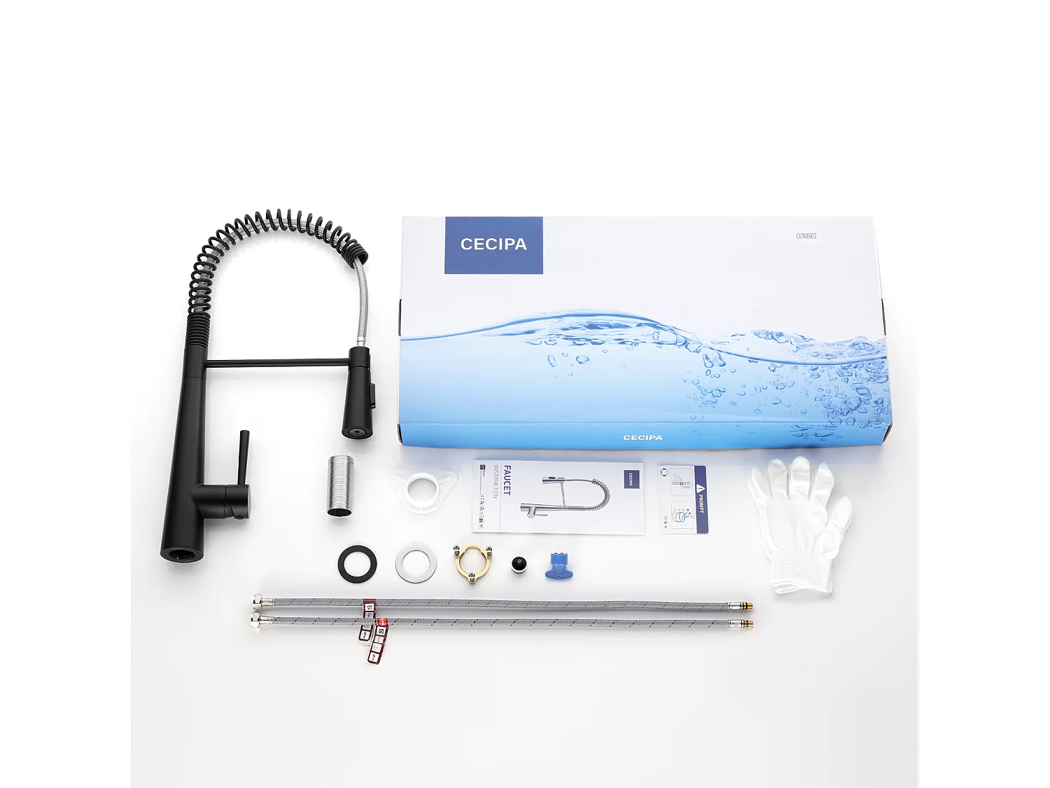 Cecipa max Spring Küchenarmatur mit ausziehbarer Brause, Spring Mischbatterie mit 3 Wasserauslassmodi, 360° drehbar, Schwarz, EU-Modell