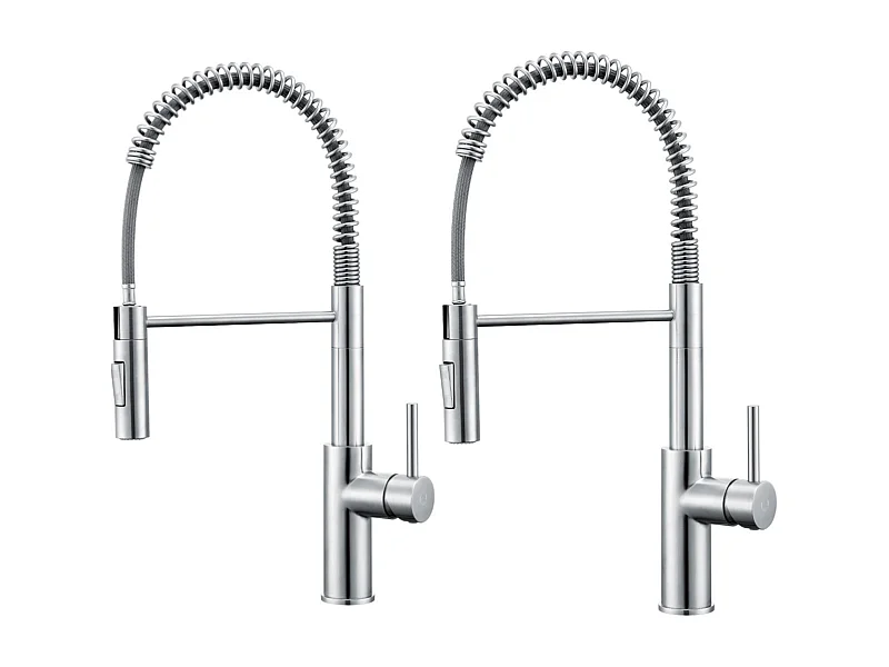 2PCS Mitigeur Cuisine à Ressort avec 2 Modes de Sortie D'eau Mitigeur de Evier avec Douchette Extractible Robinet Cuisine Pivotant à 360° Brossé