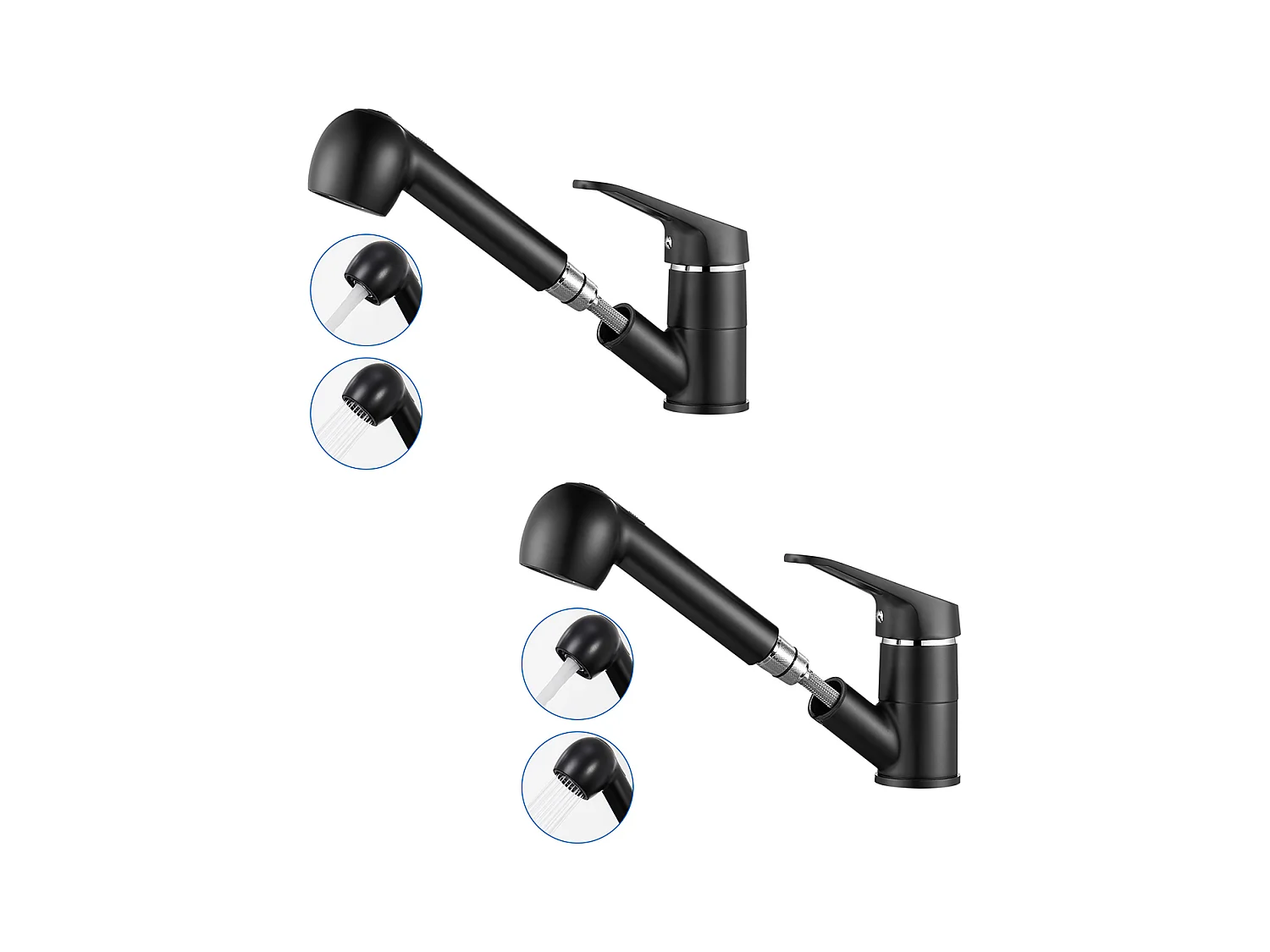 2PCS Mitigeur Cuisine AURALUM MAX Noir avec Douchette Extractible 2 Jets Robinet Évier 360° en Laiton Robinetterie avec Monotrou L'eau Froide/Chaude