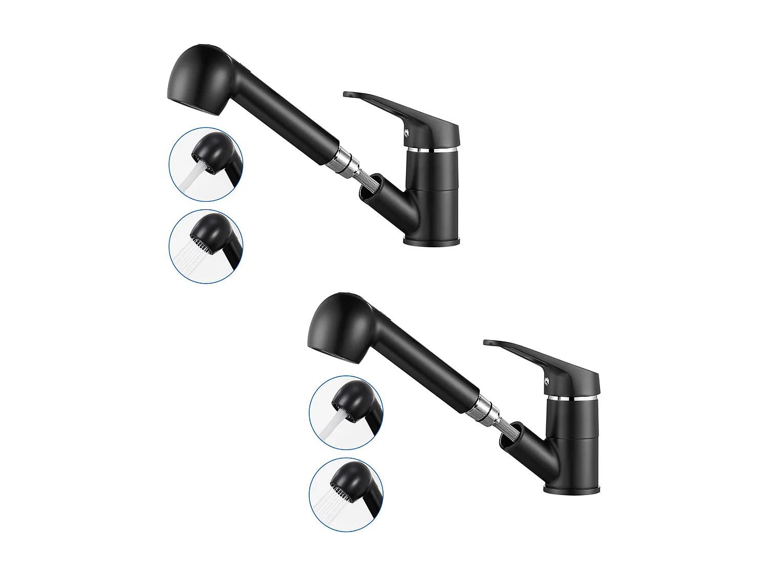 2PCS Mitigeur Cuisine AURALUM MAX Noir avec Douchette Extractible 2 Jets Robinet Évier 360° en Laiton Robinetterie avec Monotrou L'eau Froide/Chaude