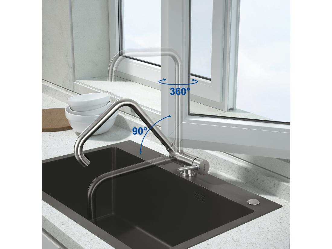vente unique Mitigeur de Cuisine Rabattable Pivotant à 360° Robinet de Cuisine avec Poignée Pliable Contre Fenêtre Robinet Mitigeur Evier Acier Inox 304