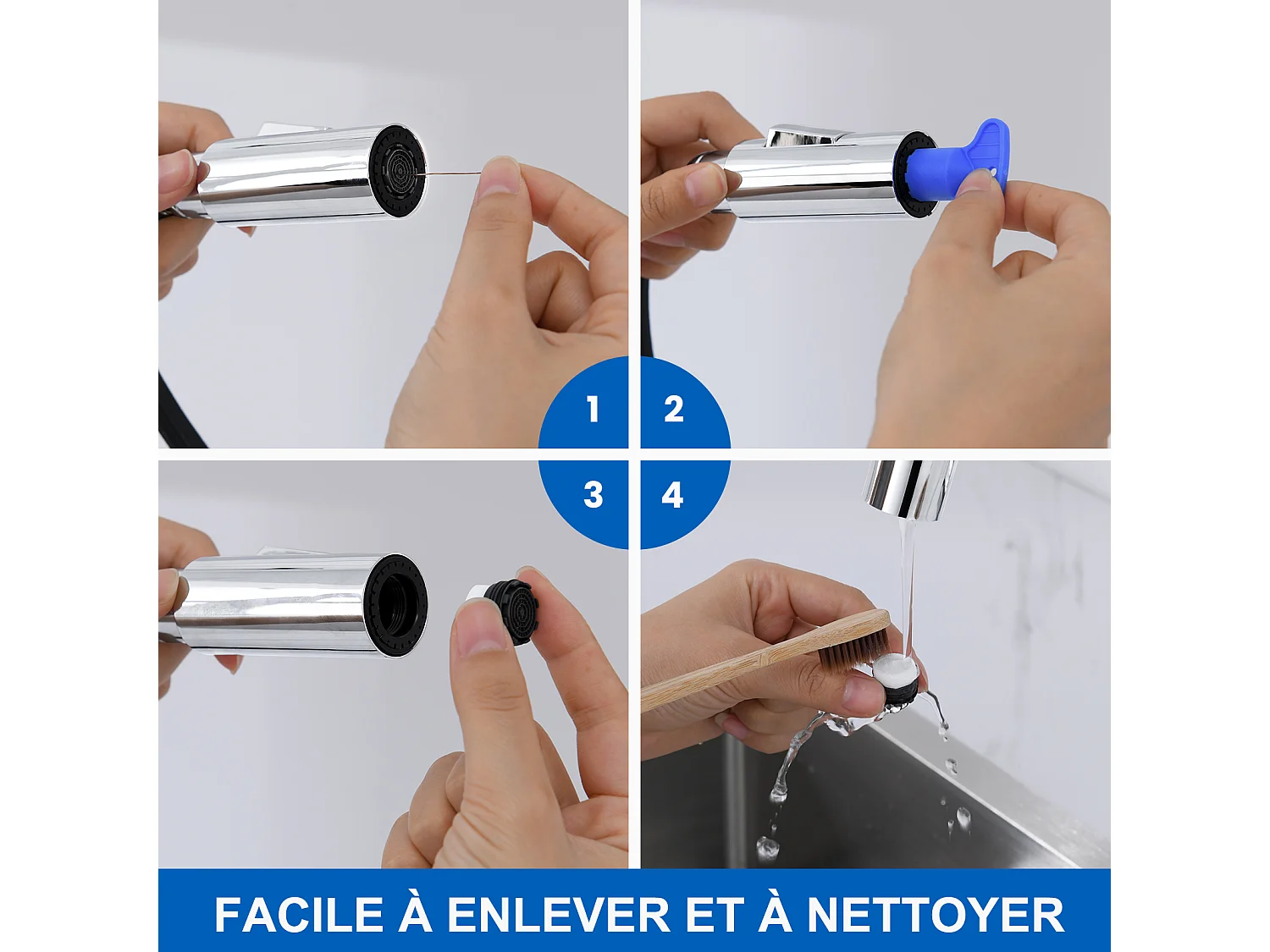 Mitigeur de Cuisine Douchette Extractible,,avec 2 Fonctions  Robinet de Cuisine Rotatif à 360°,Acier Inoxydable,Eau Froide et Chaude,Chromé