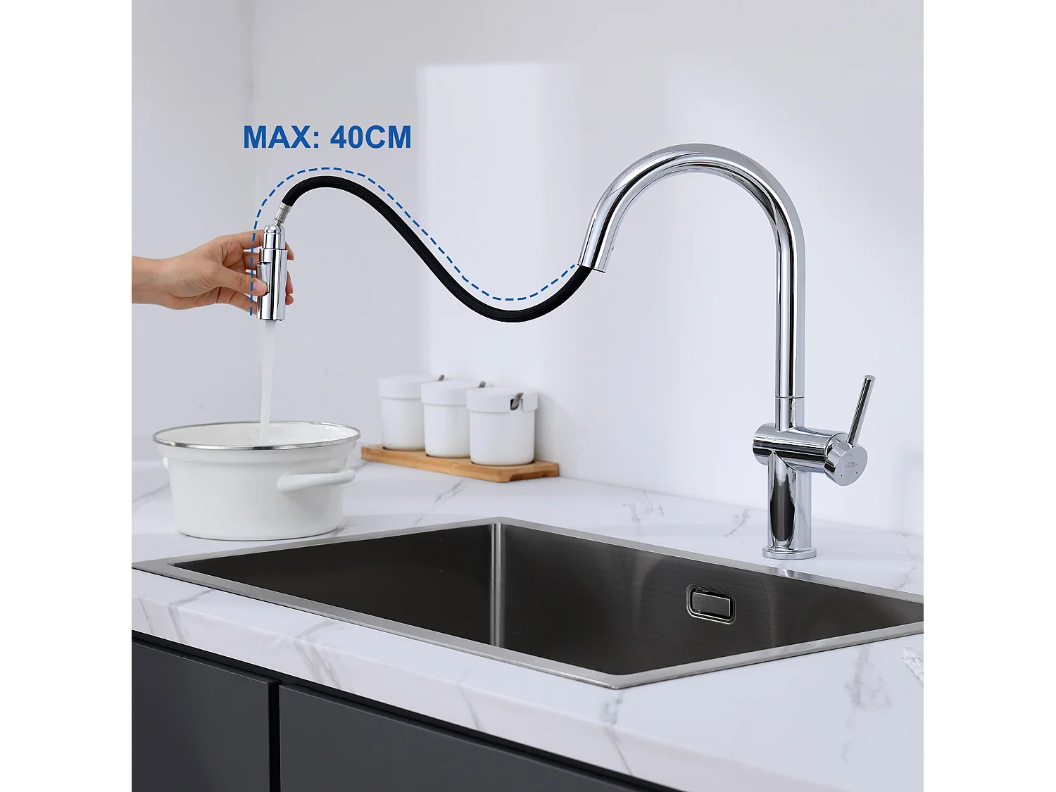 Uittrekbare Handdouche Keukenmengkraan, met 2 Functies 360° Draaibare Keukenkraan, Roestvrij Staal, Koud en Warm Water, Verchroomd