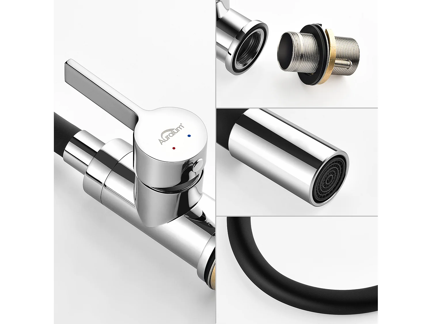 Grifo Cocina Flexible Cefo Alto Orientable Libremente Mezclador Fregadero Flexible Latón Cromado yNegro Grifo Fregadero De Un Solo Agujero