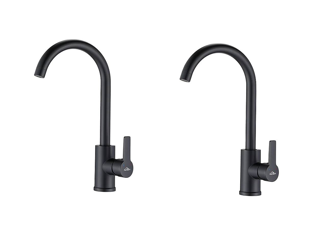 2pcs Auralum max Mitigeur Cuisine Pivotant 360° Elégant Robinet d'évier Bec Haut avec Barboteur Démontable pour Cuisine, à Eau Chaude et Froide, Noir