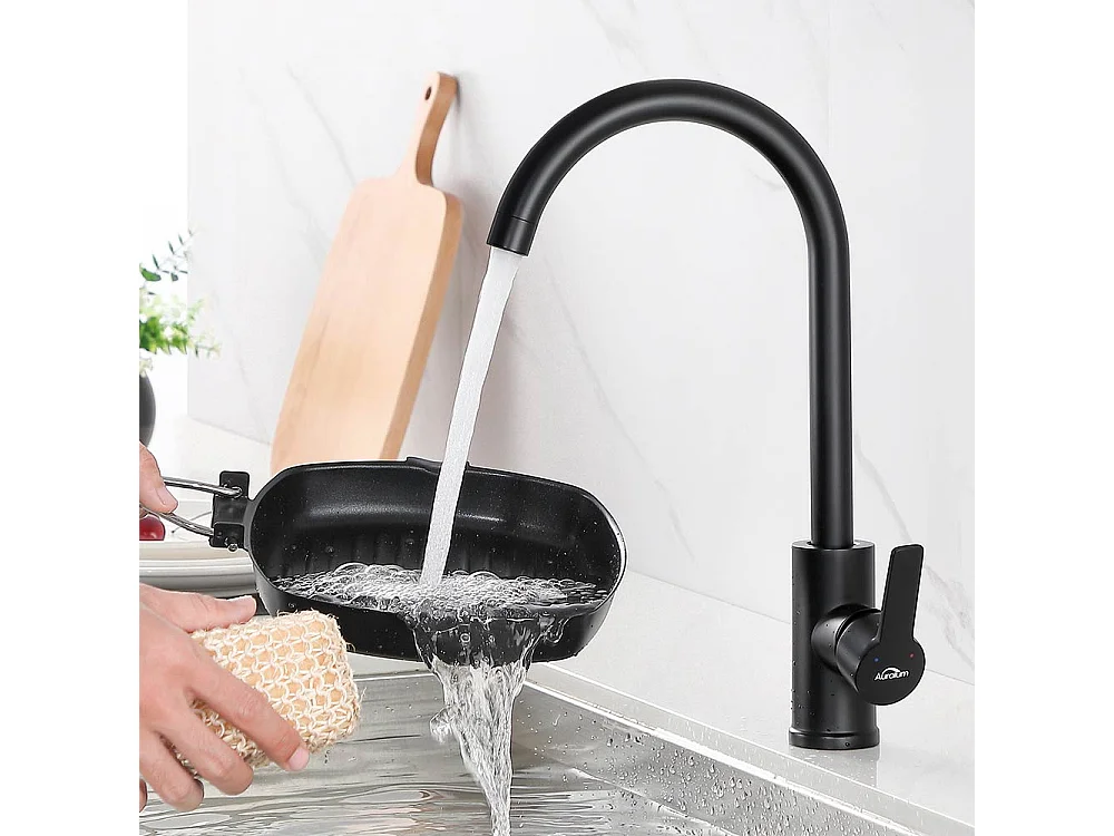 2pcs Auralum max Mitigeur Cuisine Pivotant 360° Elégant Robinet d'évier Bec Haut avec Barboteur Démontable pour Cuisine, à Eau Chaude et Froide, Noir