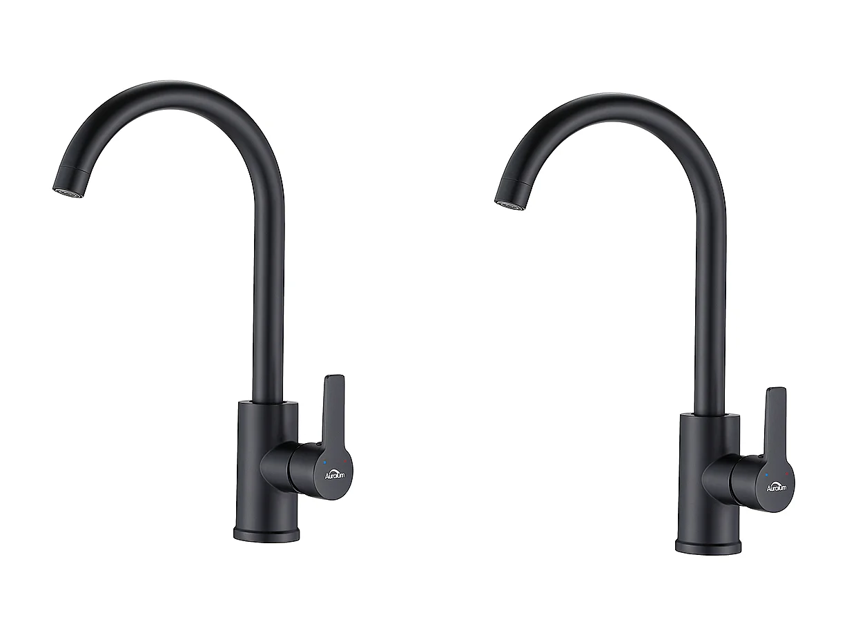 2pcs Auralum max Miscelatore cucina girevole 360° rubinetto per lavello beccuccio alto con sguarino smontabile per cucina,acqua calda/fredda,nero