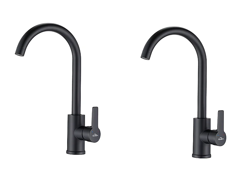 2pcs Auralum max Mitigeur Cuisine Pivotant 360° Elégant Robinet d'évier Bec Haut avec Barboteur Démontable pour Cuisine, à Eau Chaude et Froide, Noir