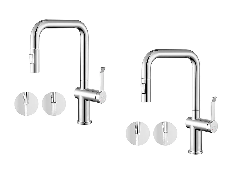 2PCS AURALUM MAX Robinet Cuisine Douchette,Mitigeur Cuisine avec Douchette Extractible,Mitigeur Evier Rotatif 360°,2 Modes Pulvérisation,Froid/Chaud