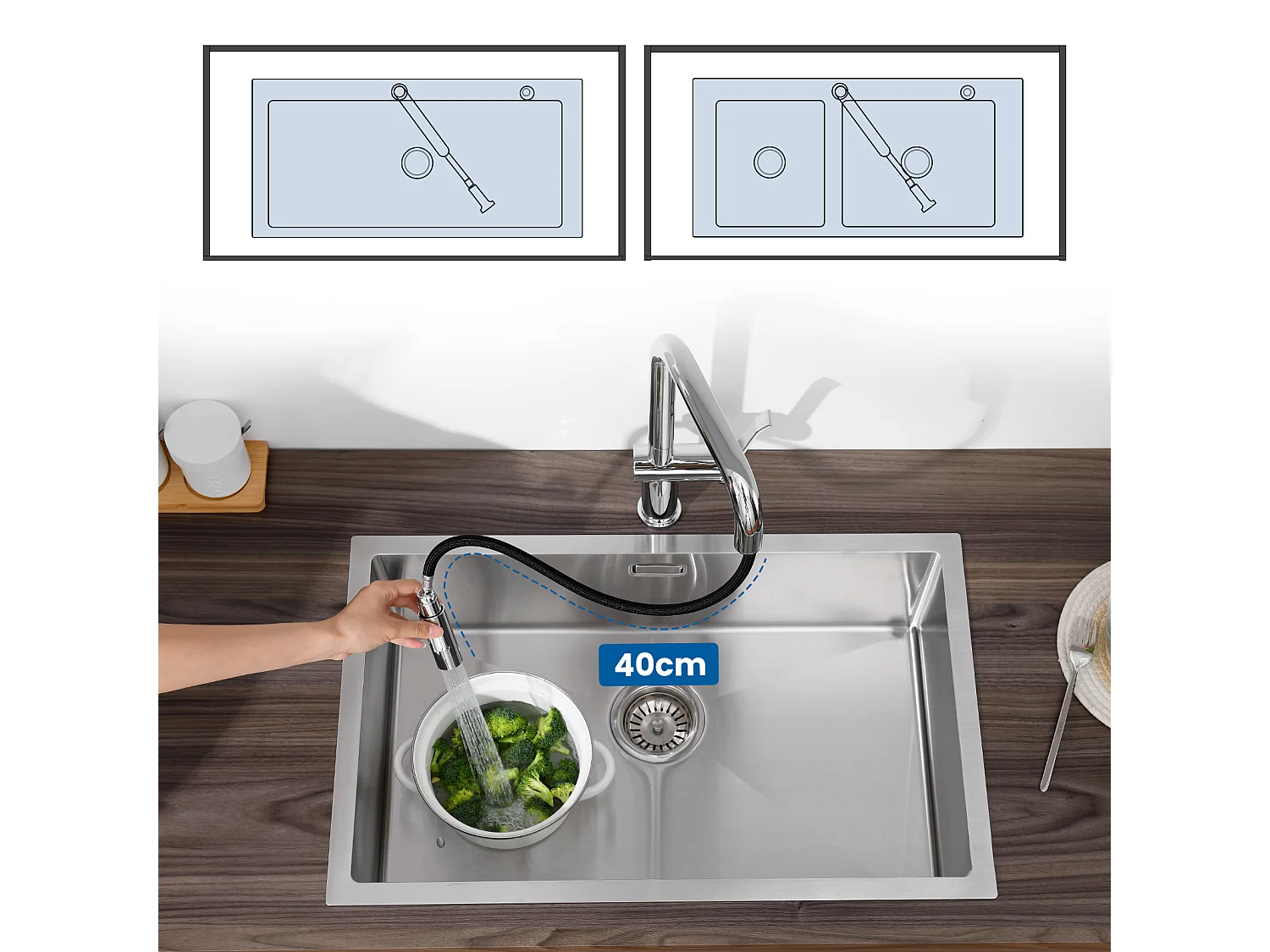 2PCS AURALUM MAX Robinet Cuisine Douchette,Mitigeur Cuisine avec Douchette Extractible,Mitigeur Evier Rotatif 360°,2 Modes Pulvérisation,Froid/Chaud