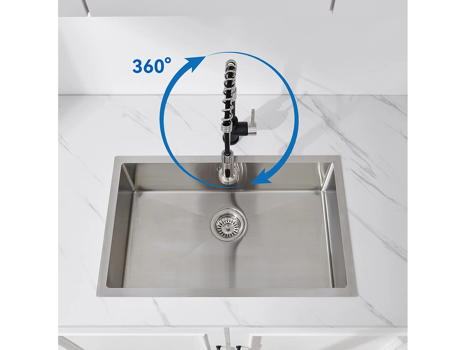 AuraLum Max Mitigeur cuisine avec douchette Robinet Cuisine à Ressort,Rotation 360° Robinet d'Evier 2 Jets,Eau Froide/Chaude,Noir,EU Modèle