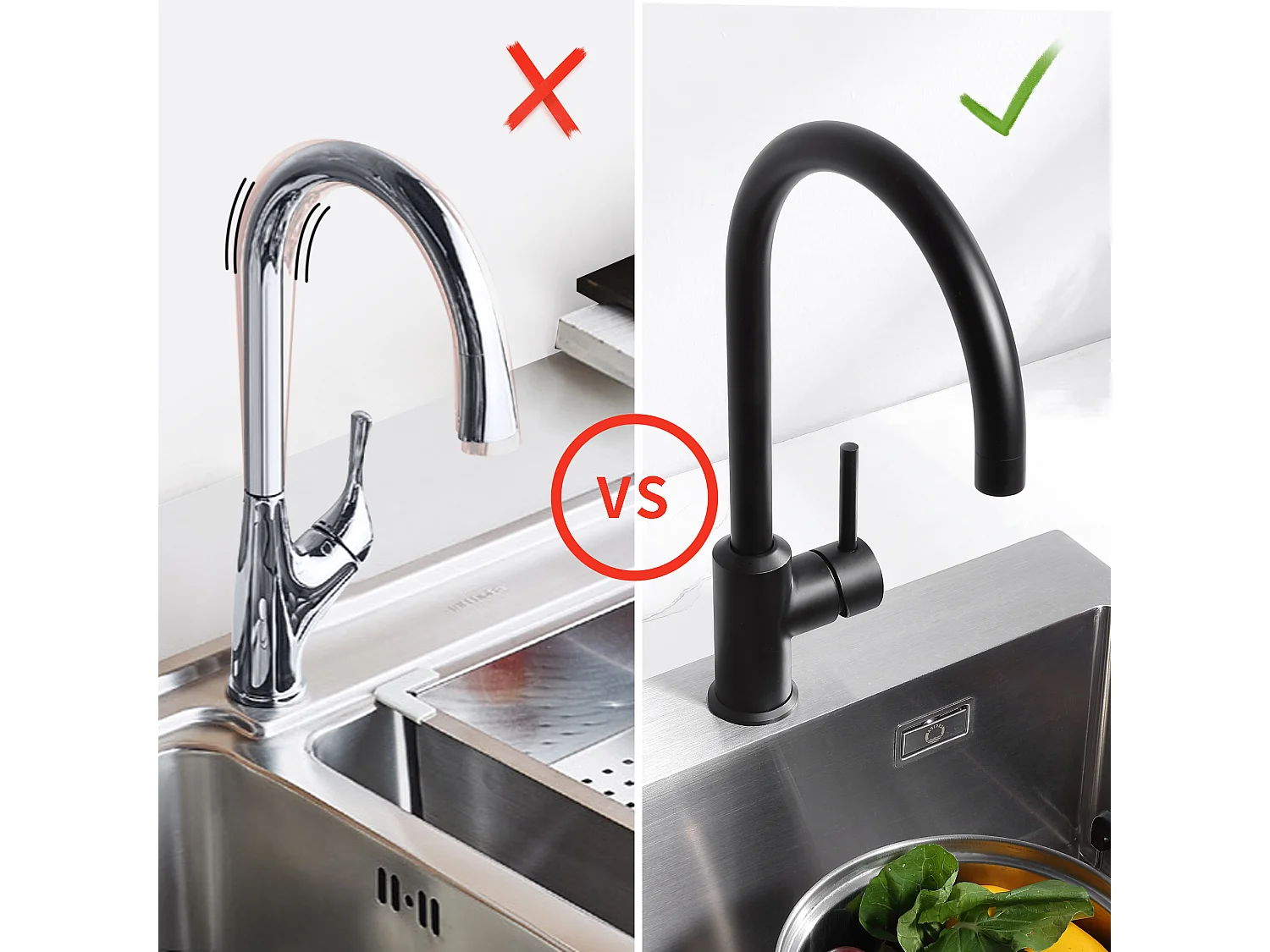 Cecipa max U-vormige roestvrijstalen keukenmengkraan - koud- en warmwatergootsteenmengkraan met afneembare bubbler - zwart, EU-model