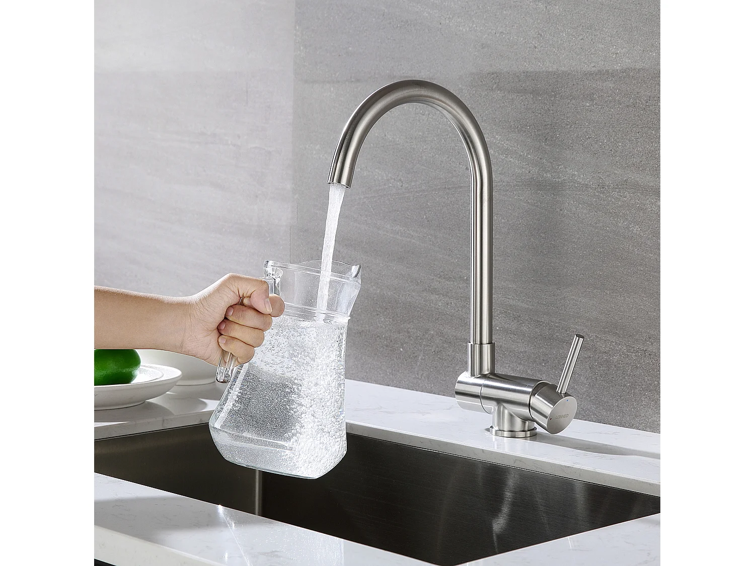 Lonheo Max 2pcs Miscelatore Cucina Pieghevole Girevole 360° ,con Maniglia Pieghevole Contro Finestra Rubinetto Lavello Acciaio Inox,Modello UE