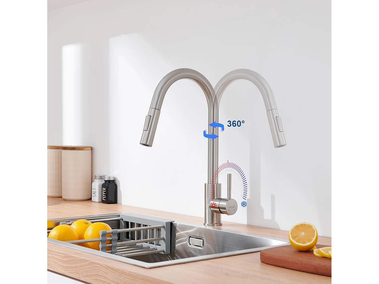 RobineT Cocina Ducha Extraíble, Mezclador Fregadero Cocina con Ducha, Grifos de Cocina 2 Modos Spray, Frío y Caliente Disponible