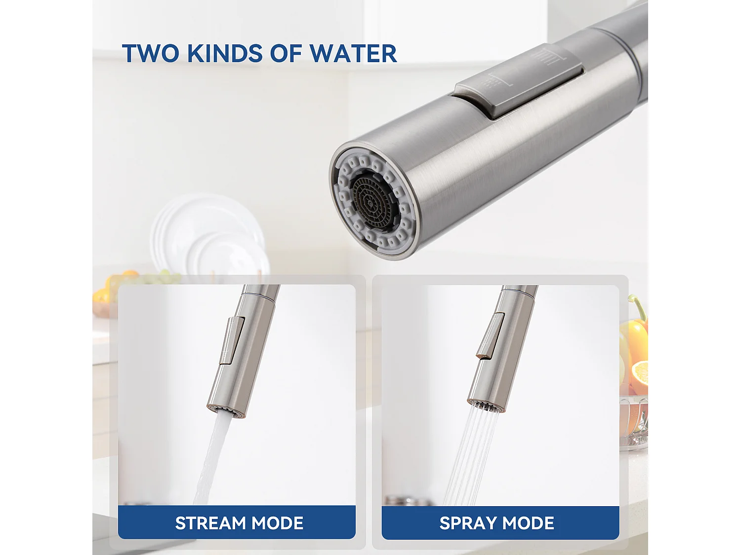 RobineT Cocina Ducha Extraíble, Mezclador Fregadero Cocina con Ducha, Grifos de Cocina 2 Modos Spray, Frío y Caliente Disponible