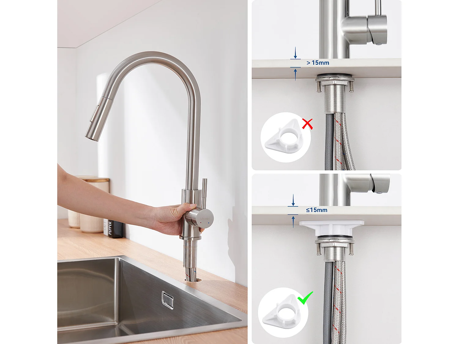 Robinet Cuisine Douchette Extractible, Mitigeur Evier Cuisine avec Douchette, Robinetterie de Cuisine 2 Modes Spray, Froid & Chaud Disponible