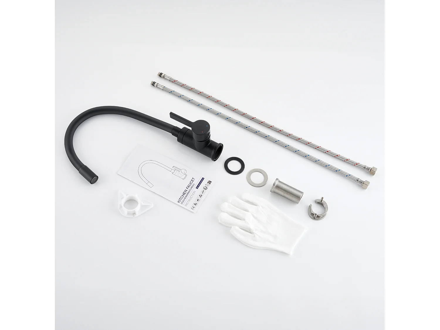 Mitigeur Cuisine Flexible Bec Orientable Librement Mitigeur Évier Flexible Pivotant 360° Robinet Evier Mémoire de Forme Eau Chaude/Froide,Noir