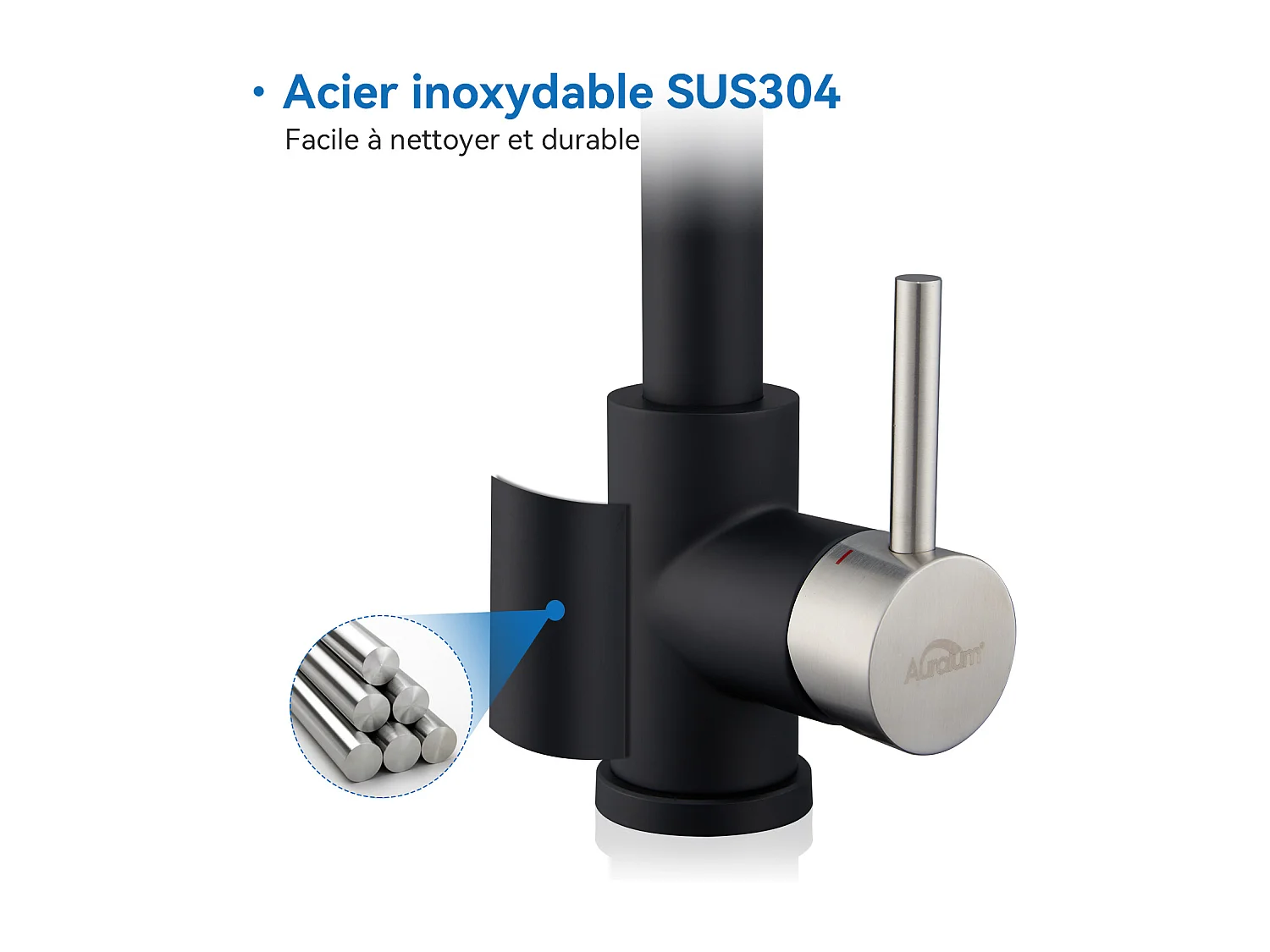 Mitigeur de Cuisine Noir à Ressort avec Douchette Extensible, Robinet Évier Rotatif à 360° avec 2 Modes,Froid & Chaud Disponible