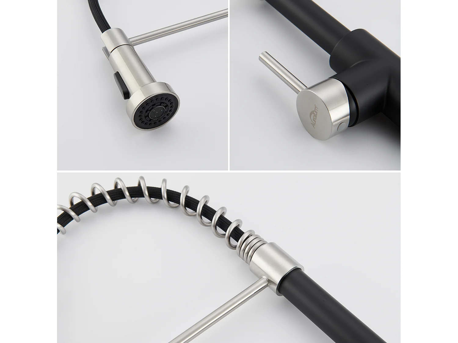 Mitigeur de Cuisine Noir à Ressort avec Douchette Extensible, Robinet Évier Rotatif à 360° avec 2 Modes,Froid & Chaud Disponible