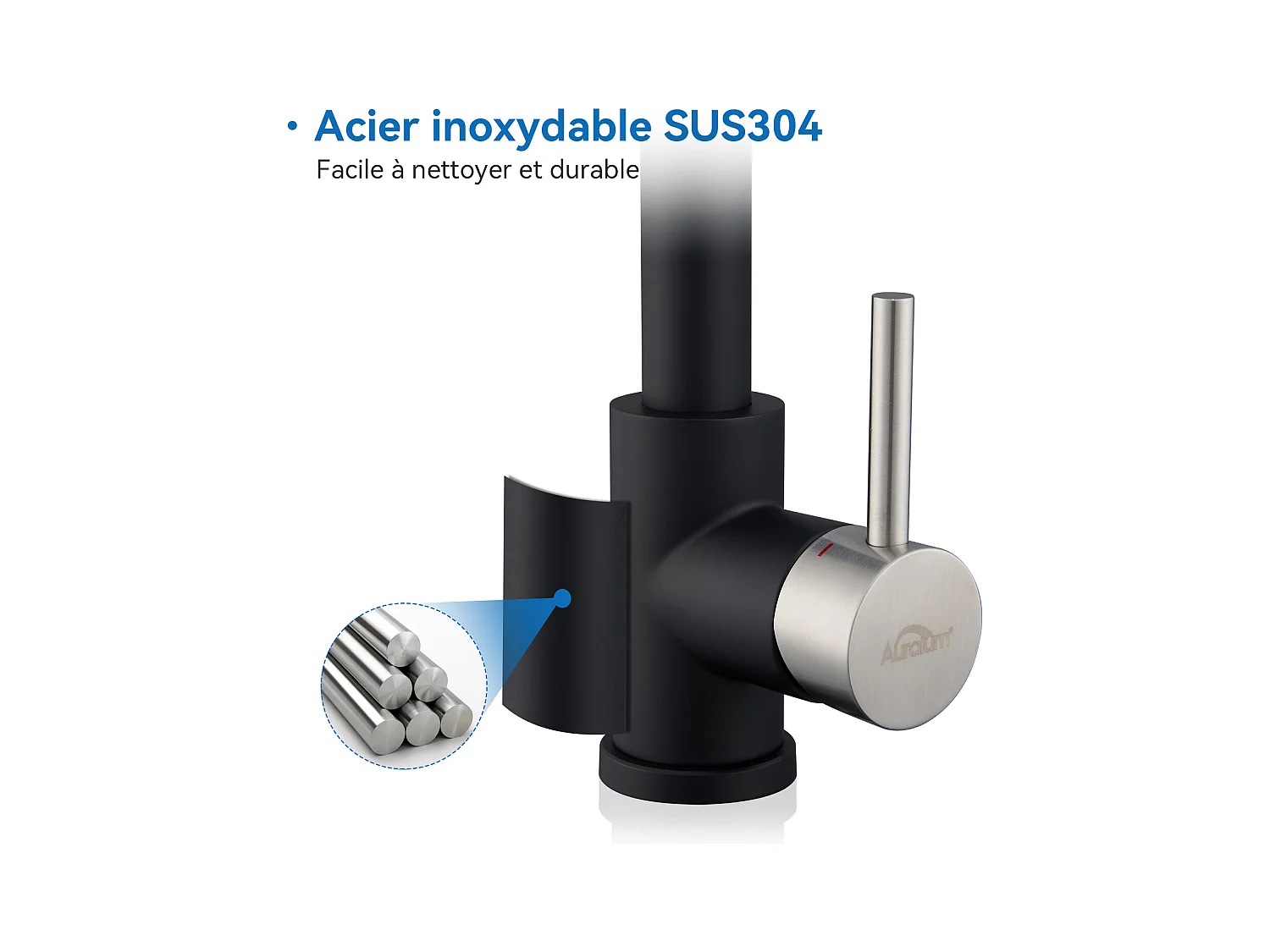 Mitigeur de Cuisine Noir à Ressort avec Douchette Extensible, Robinet Évier Rotatif à 360° avec 2 Modes,Froid & Chaud Disponible