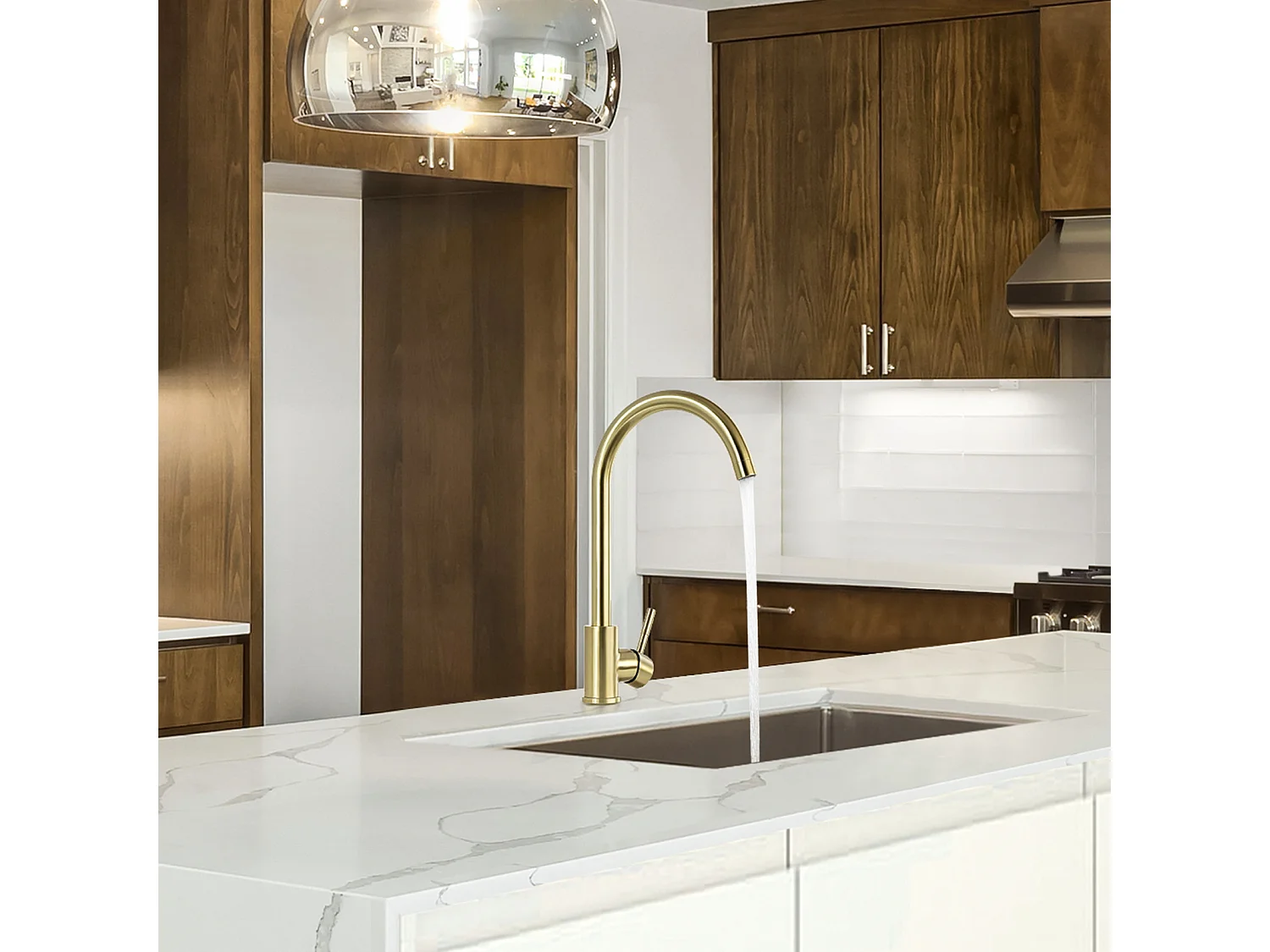 Robinet de Cuisine Doré Lonheo Max U-Forme Rotatif à 360°Mitigeur Évier à Eau Froide et Chaude en Acier Inoxydable avec Barboteur démotable,EU Modèle