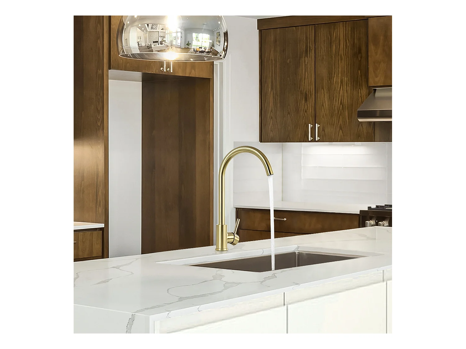 Rubinetto cucina dorato Lonheo Max U-Forma rotante 360° Miscelatore lavello ad acqua fredda/calda inossidabile con sguazzatore smontabile,Modello UE