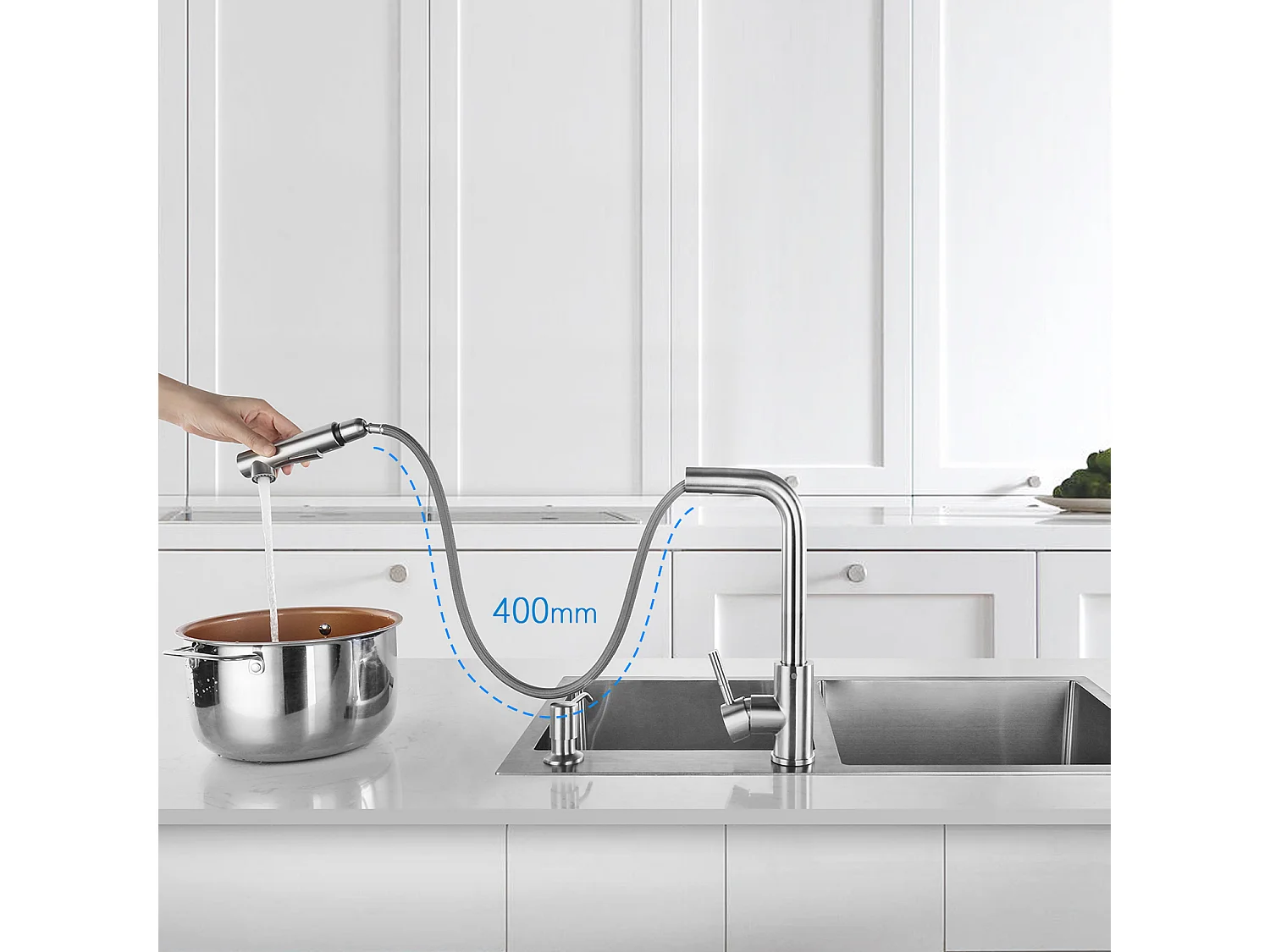 Cecipa max Miscelatore cucina con doccetta estraibile, 2 modalità di getto, rubinetto lavello girevole a 360° in acciaio inox satinato, modello EU