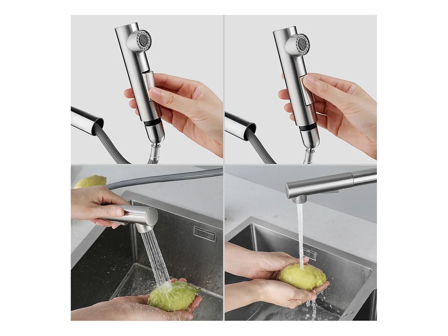 Cecipa max Mezclador de cocina con ducha extraíble, 2 modos de chorro, grifo para fregadero giratorio 360 en acero inoxidable cepillado, modelo EU
